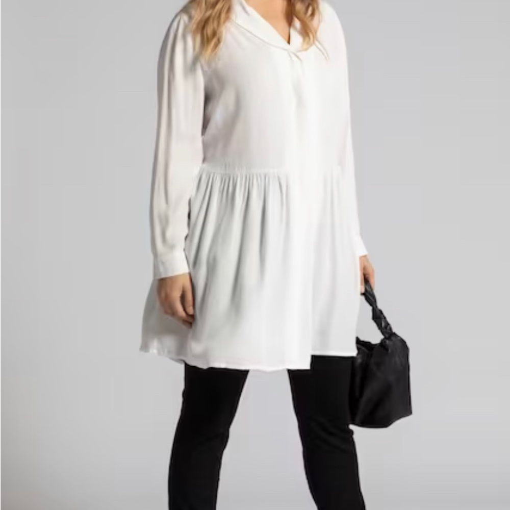 Aneal Paris Relaxed Empire Waist Tunic Top XL White Pockets Feminine Lagenlook